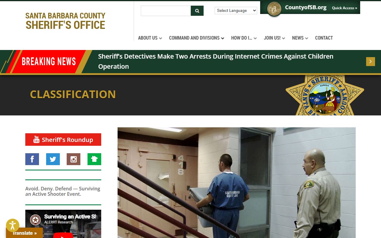 Santa Barbara County inmate records booking and classification process