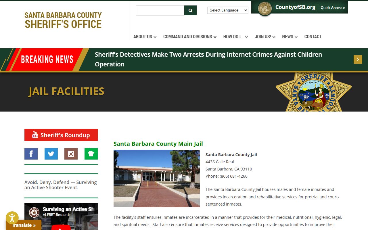 Santa Barbara County inmate population jail facilities overview