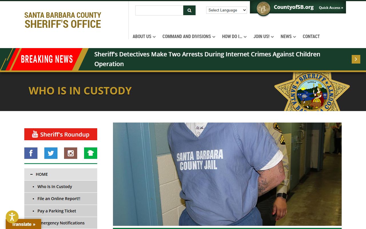 Santa Barbara County inmate population Who Is In Custody search form