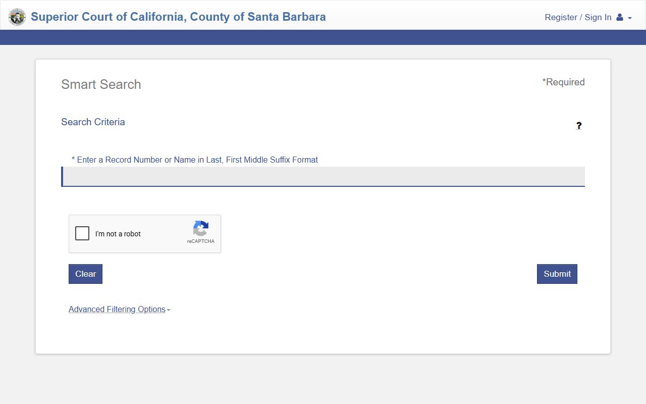 Santa Barbara County court records Smart Search case lookup