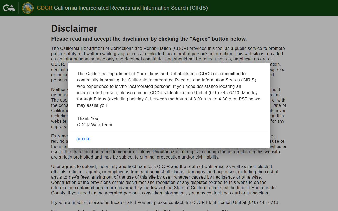 Santa Barbara County inmate records CDCR CIRIS search option